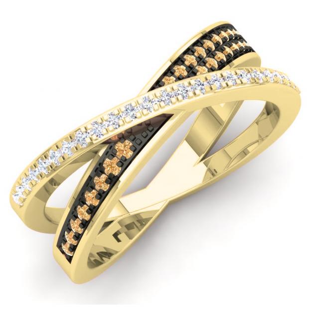 0.20 Carat (Ctw) 18K Yellow Gold Round Champagne & White Diamond Ladies Infinity Crossover Wedding Anniversary Band Ring 1/5 CT