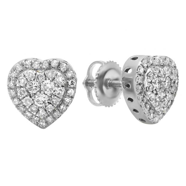 0.50 Carat (Ctw) 18K White Gold Round White Diamond Ladies Heart Shaped Stud Earrings 1/2 CT