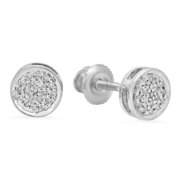 0.10 Carat (Ctw) 14K White Gold Round White Diamond Ladies Circle Cluster Stud Earrings 1/10 CT