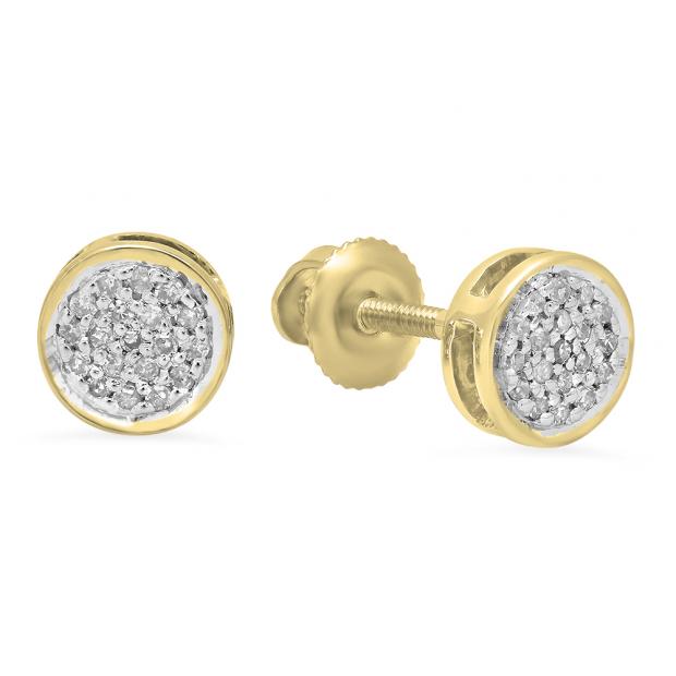 0.10 Carat (Ctw) 14K Yellow Gold Round White Diamond Ladies Circle Cluster Stud Earrings 1/10 CT