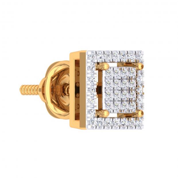 0.16 Carat (Ctw) 10K Yellow Gold Round Cut White Diamond Square Shaped Stud Earring(1PC ONLY)