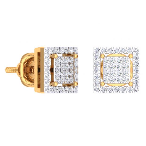 0.32 Carat (Ctw) 10K Yellow Gold Round Cut White Diamond Square Shaped Stud Earrings 1/3 CT