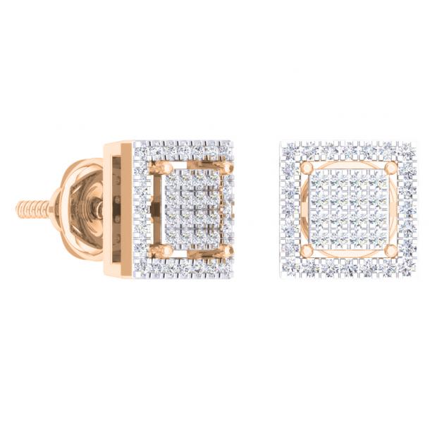 0.32 Carat (Ctw) 18K Rose Gold Round Cut White Diamond Square Shaped Stud Earrings 1/3 CT