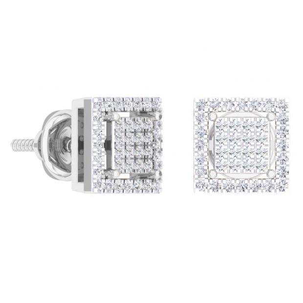 0.32 Carat (Ctw) 18K White Gold Round Cut White Diamond Square Shaped Stud Earrings 1/3 CT
