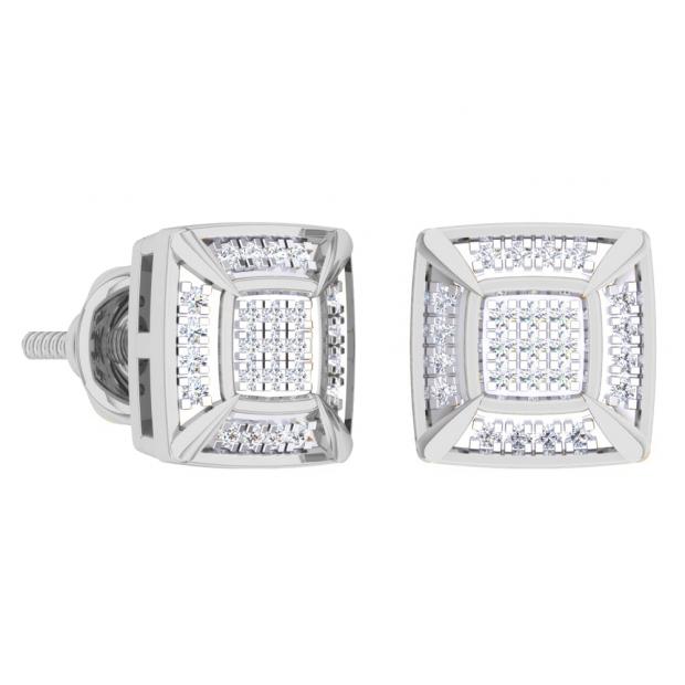 0.15 Carat (Ctw) 10K White Gold White Round Diamond Prong Set Square Shaped Stud Earrings