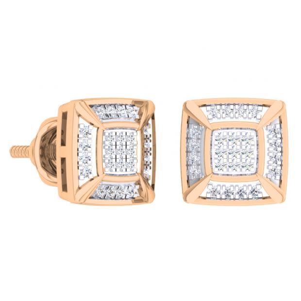 0.15 Carat (Ctw) 18K Rose Gold White Round Diamond Prong Set Square Shaped Stud Earrings