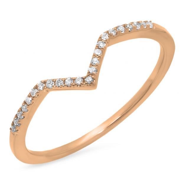 0.10 Carat (ctw) 14K Rose Gold Round White Diamond Wedding Stackable Band Anniversary Guard Chevron Ring 1/10 CT