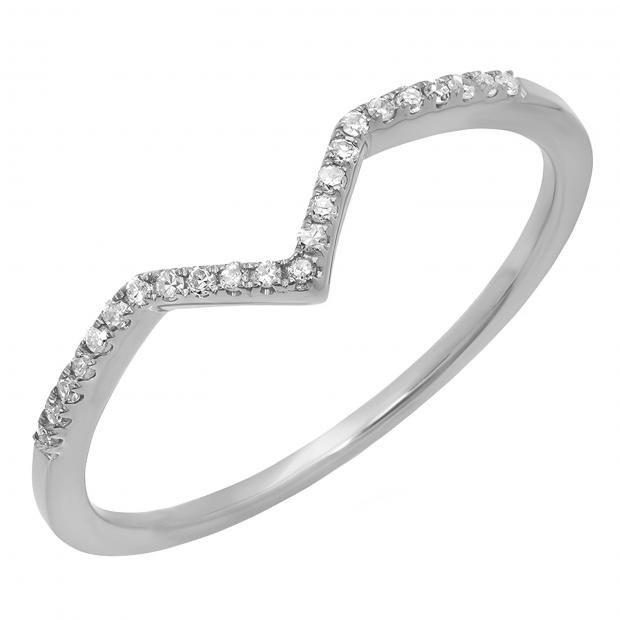 Round White Diamond Wedding Guard Chevron Band (0.10 ct Color I-J Clarity I2-I3) in 925 Sterling Silver