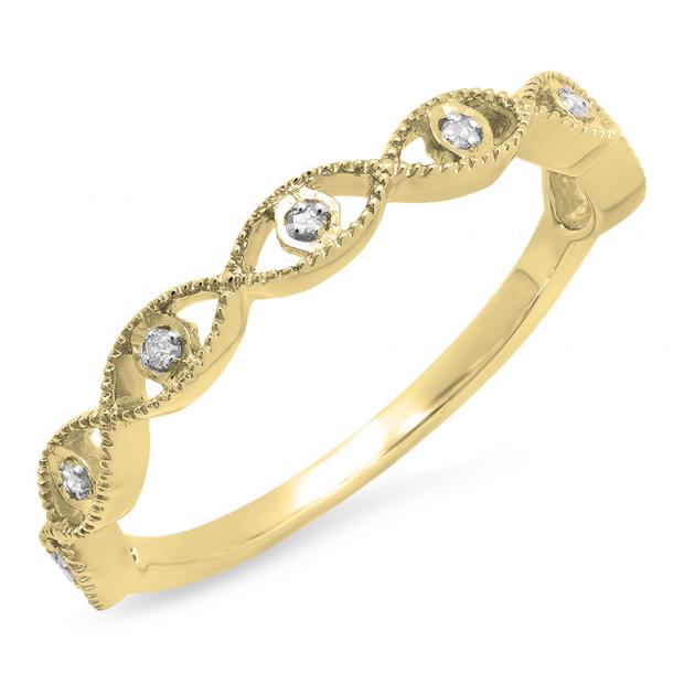 0.05 Carat (ctw) 10K Yellow Gold Round White Diamond Ladies Anniversary Wedding Stackable Band Ring