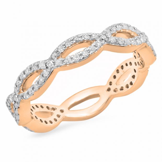 0.30 Carat (ctw) 14K Rose Gold Round White Diamond Ladies Swirl Style Anniversary Wedding Eternity Band Stackable Ring 1/3 CT