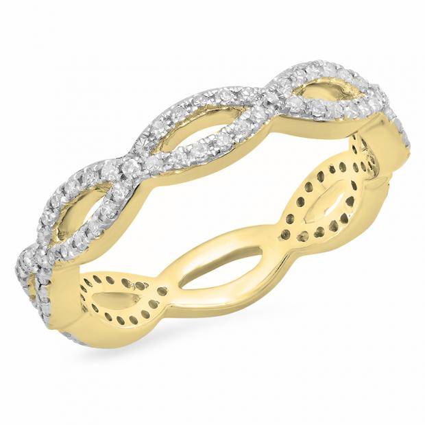 0.30 Carat (ctw) 18K Yellow Gold Round White Diamond Ladies Swirl Style Anniversary Wedding Eternity Band Stackable Ring 1/3 CT