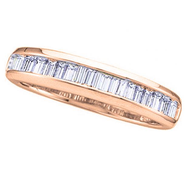 0.40 Carat (ctw) 10K Rose Gold Baguette White Diamond Ladies Anniversary Wedding Stackable Band