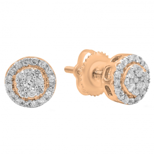 0.30 Carat (ctw) 10K Rose Gold Round White Diamond Ladies Circle Cluster Stud Earrings 1/3 CT