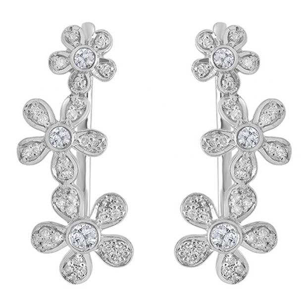 0.40 Carat (Ctw) Sterling Silver Round Cut White Diamond Ladies Floral Ear Climber Earrings