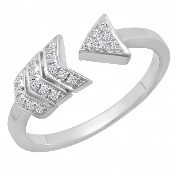 0.15 Carat (ctw) Sterling Silver Round White Diamond Ladies Bridal Vintage Right Hand Arrow Ring