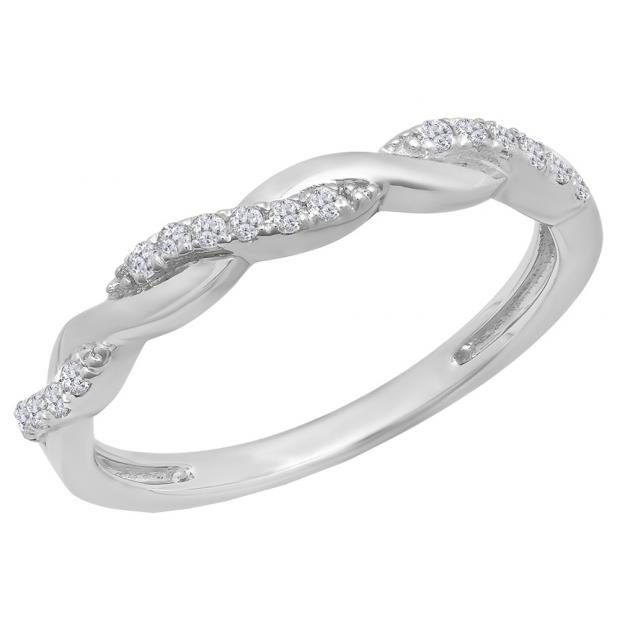 0.15 Carat (Ctw) Sterling Silver Round Cut White Diamond Ladies Swirl Anniversary Wedding Stackable Band Size 6