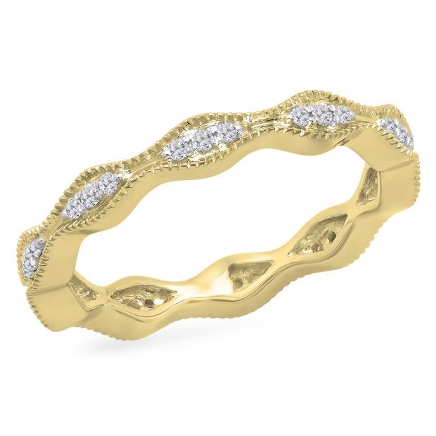 0.20 Carat (ctw) 14K Yellow Gold Round White Diamond Ladies Vintage Style Milgrain Eternity Anniversary Wedding Band 1/5 CT