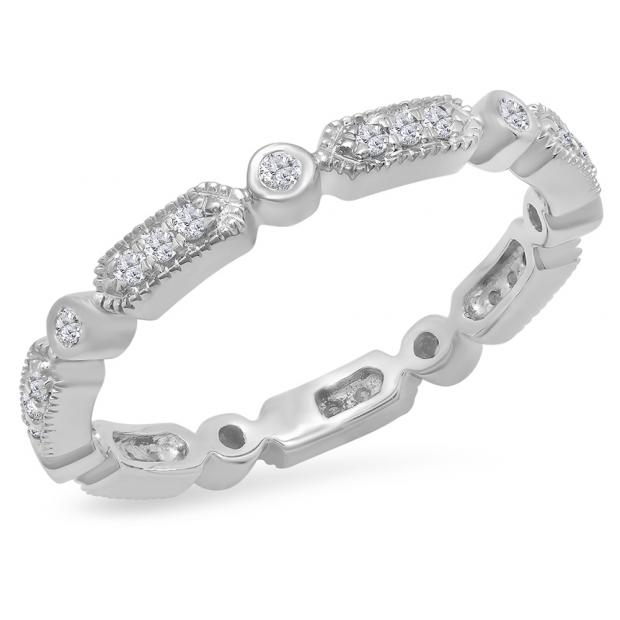 0.30 Carat (ctw) 10K White Gold Round White Diamond Ladies Vintage Style Anniversary Wedding Eternity Stackable Band 1/3 CT