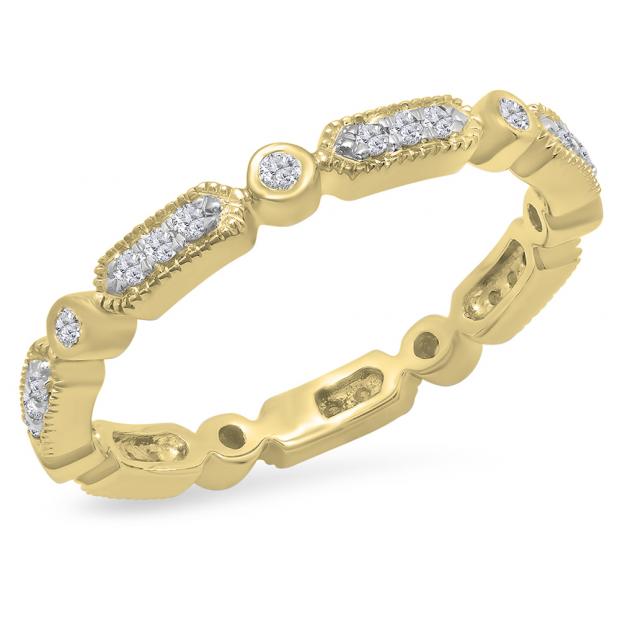 0.30 Carat (ctw) 10K Yellow Gold Round White Diamond Ladies Vintage Style Anniversary Wedding Eternity Stackable Band 1/3 CT