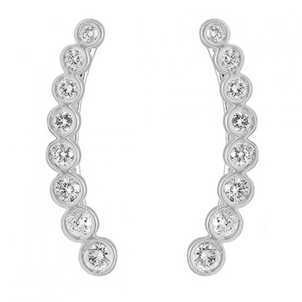 0.60 Carat (ctw) 10K White Gold Round Cut White Diamond Ladies Journey Curved Climber Earrings