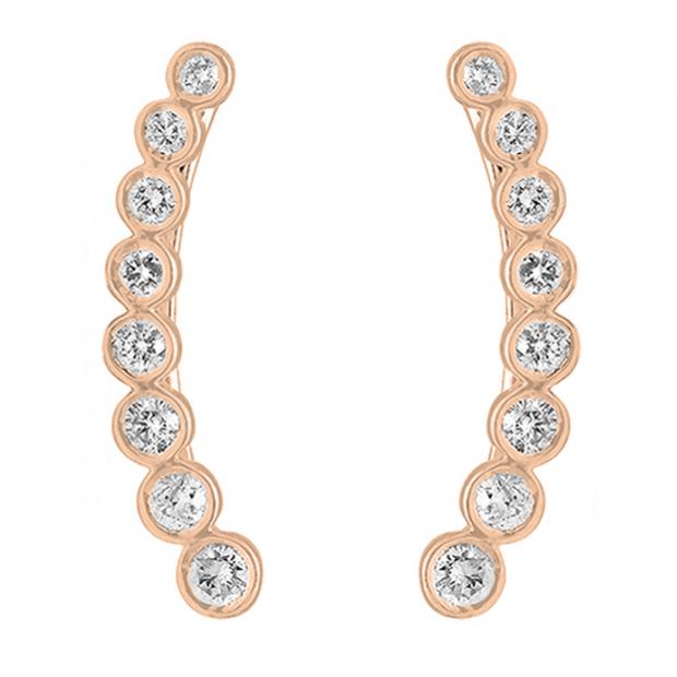 0.60 Carat (ctw) 14K Rose Gold Round Cut White Diamond Ladies Journey Curved Climber Earrings