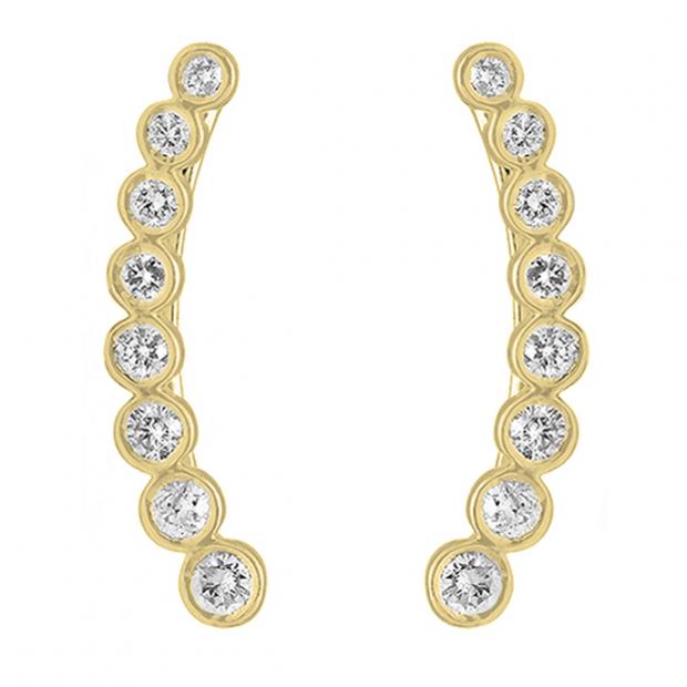 0.60 Carat (ctw) 14K Yellow Gold Round Cut White Diamond Ladies Journey Curved Climber Earrings