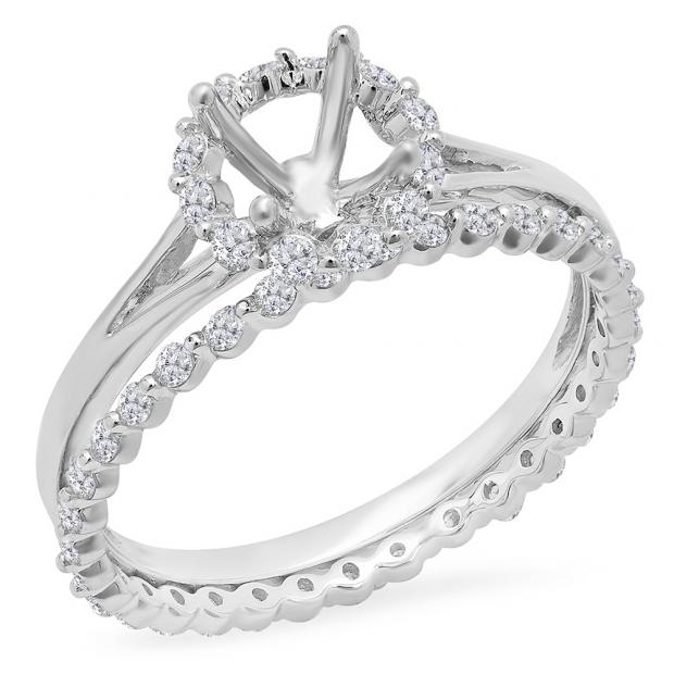 0.65 Carat (ctw) 14K White Gold Round Cut Diamond Ladies Halo Style Bridal Semi Mount Engagement Ring With Matching Band Set (No Center Stone)