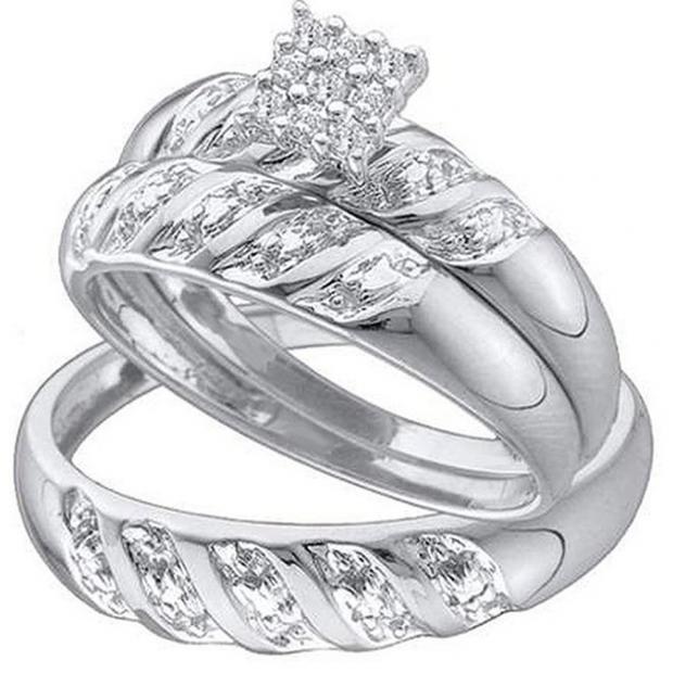 0.10 Carat (ctw) 10K White Gold Round White Diamond Men & Women