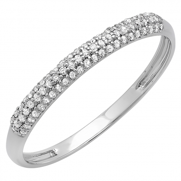 0.16 Carat (ctw) 10K White Gold Round White Diamond Ladies Bridal Anniversary Wedding Band Stackable Ring