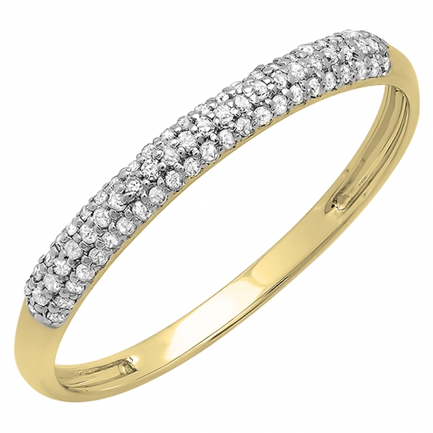 0.16 Carat (ctw) 10K Yellow Gold Round White Diamond Ladies Bridal Anniversary Wedding Band Stackable Ring
