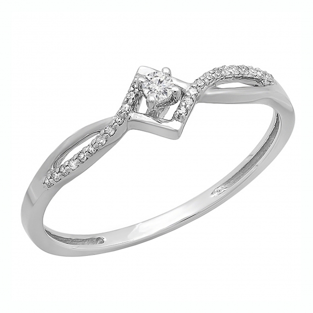 0.12 Carat (ctw) 10K White Gold Round Cut White Diamond Ladies Bypass Style Promise Ring