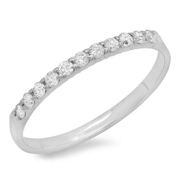 0.17 Carat (ctw) 14K White Gold Round White Diamond Ladies Anniversary Wedding Ring Stackable Band