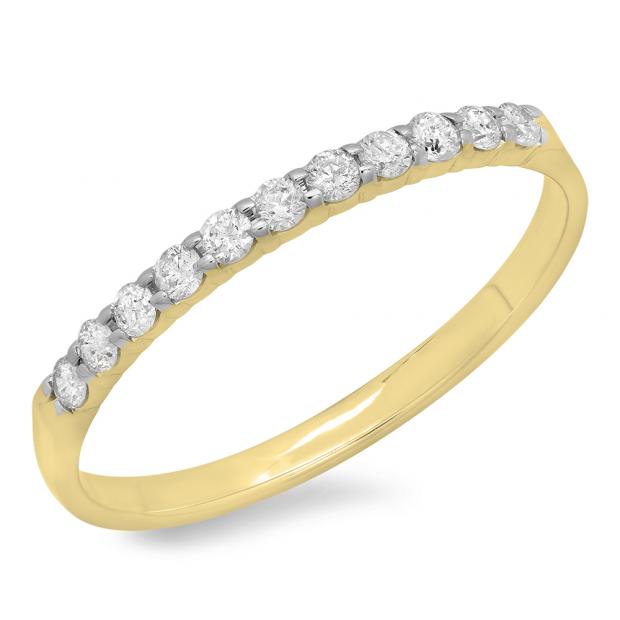 0.17 Carat (ctw) 14K Yellow Gold Round White Diamond Ladies Anniversary Wedding Ring Stackable Band