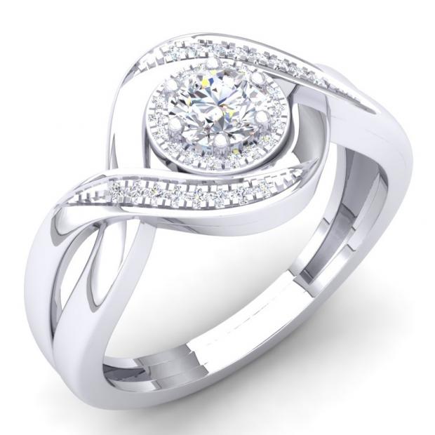 0.45 Carat (Ctw) 10K White Gold Round White Diamond Ladies Swirl Split Shank Halo Bridal Promise Engagement Ring 1/2 CT