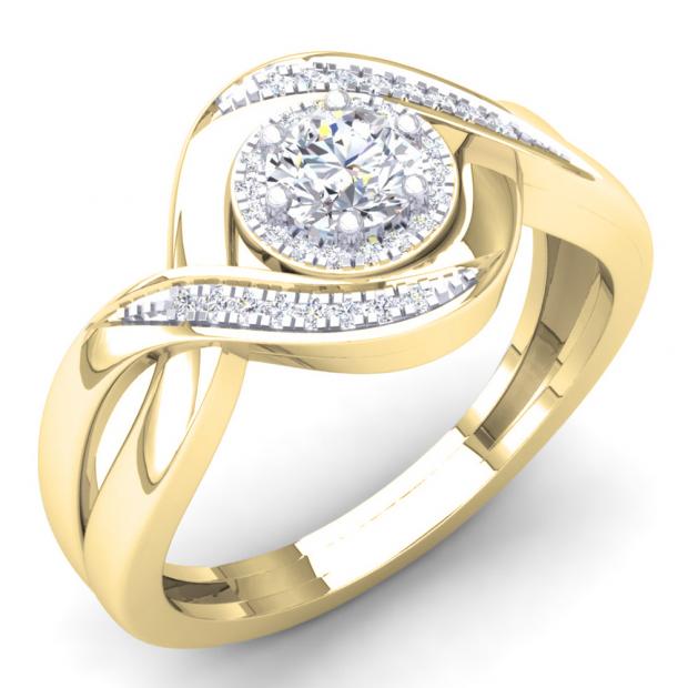 0.45 Carat (Ctw) 14K Yellow Gold Round White Diamond Ladies Swirl Split Shank Halo Bridal Promise Engagement Ring 1/2 CT