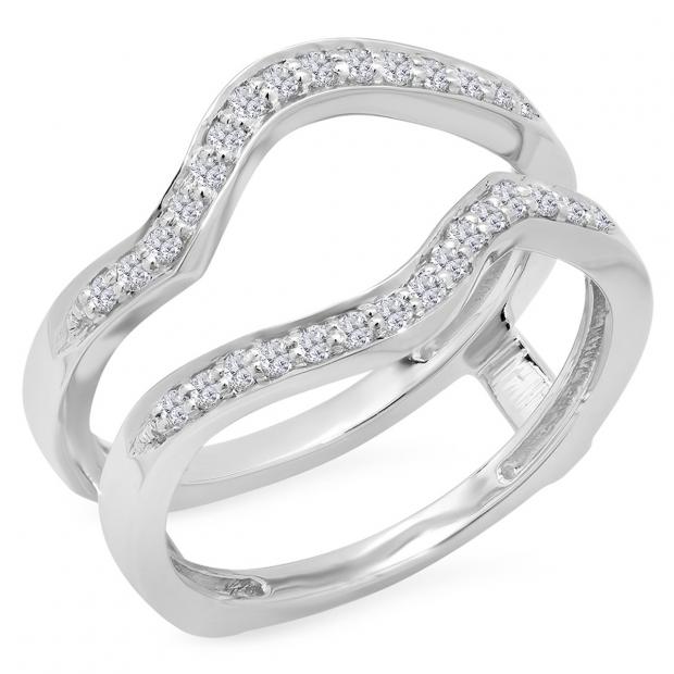0.25 Carat (ctw) 10K White Gold Round White Diamond Ladies Anniversary Wedding Band Contour Enhancer Double Guard Ring 1/4 CT