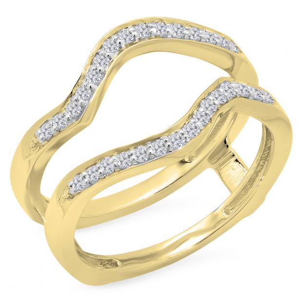 0.25 Carat (ctw) 10K Yellow Gold Round White Diamond Ladies Anniversary Wedding Band Contour Enhancer Double Guard Ring 1/4 CT