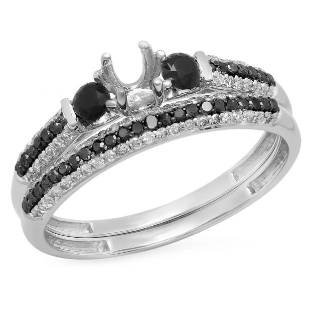 0.65 Carat (ctw) 10K White Gold Round Black & White Diamond Ladies Semi Mount Bridal Engagement Ring Set (No Center Stone)