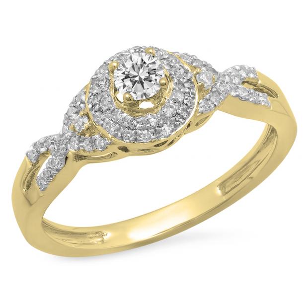 0.38 Carat (ctw) 10K Yellow Gold Round White Diamond Ladies Halo Style Bridal Engagement Ring
