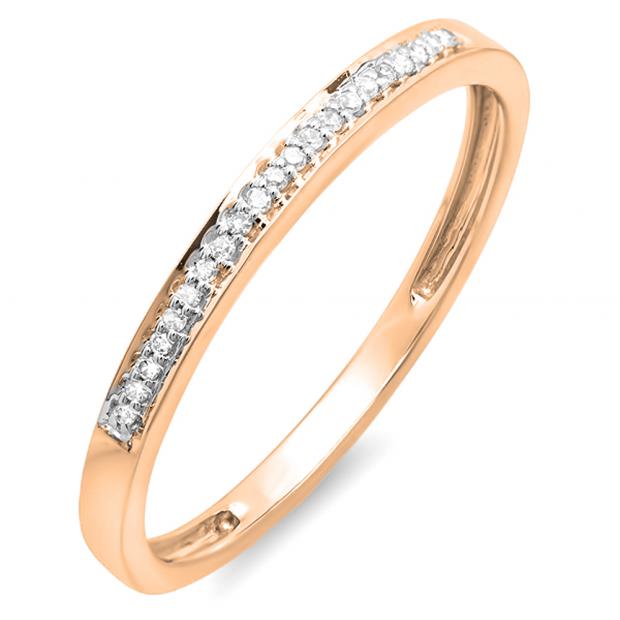 0.09 Carat (ctw) 14K Rose Gold Round White Diamond Ladies Wedding Anniversary Stackable Band