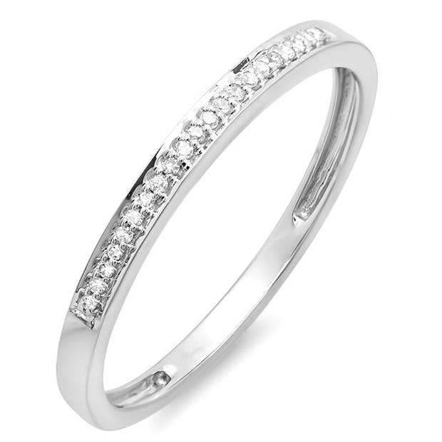 0.09 Carat (ctw) 14K White Gold Round White Diamond Ladies Wedding Anniversary Stackable Band