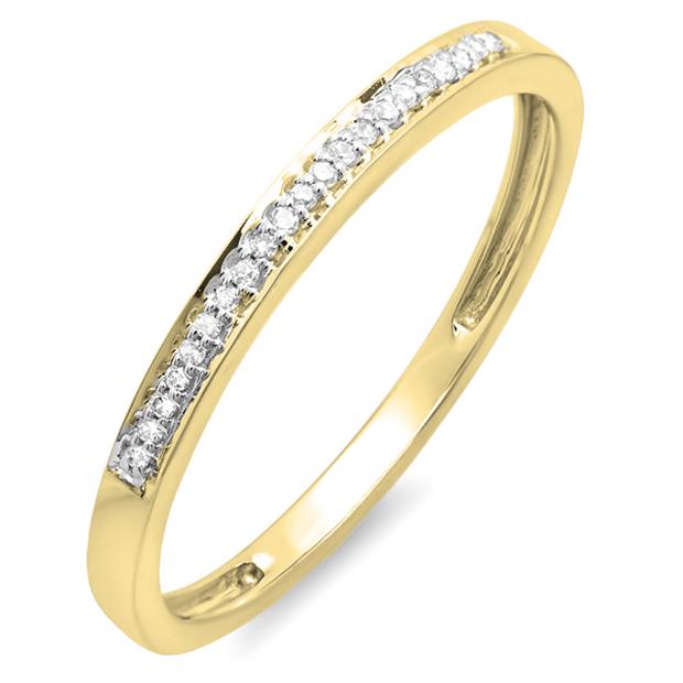 0.09 Carat (ctw) 14K Yellow Gold Round White Diamond Ladies Wedding Anniversary Stackable Band