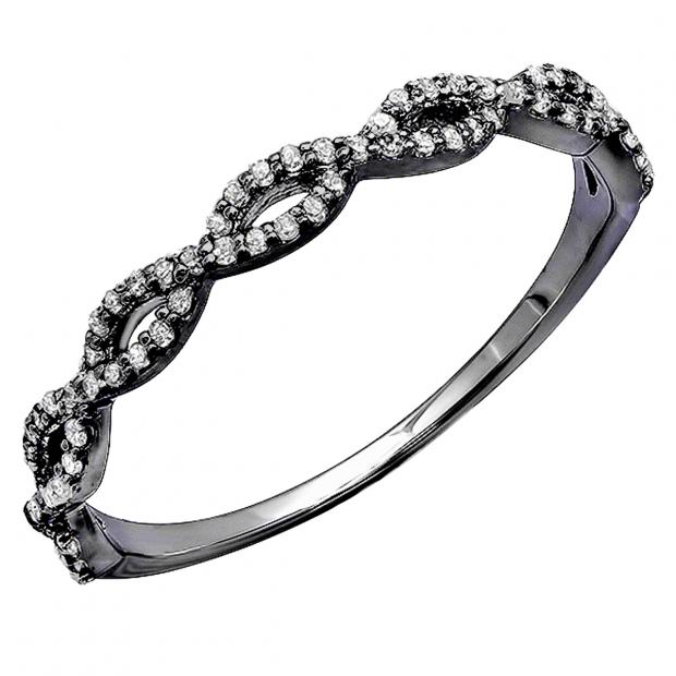 0.18 Carat (ctw) Black Rhodium Plated 10K White Gold Round Diamond Ladies Swirl Anniversary Wedding Band Stackable Ring 1/5 CT