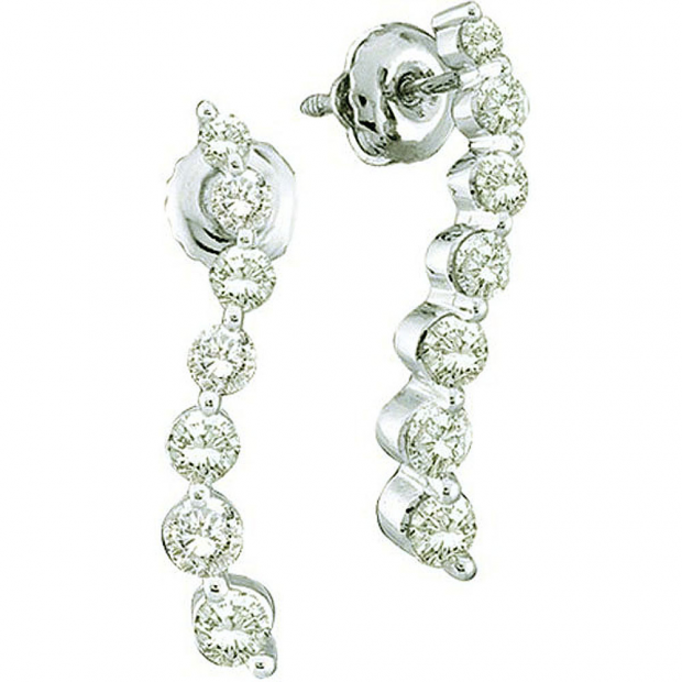 0.45 Carat (ctw) 10K White Gold Brilliant White Diamond Ladies Journery Drop Earrings 1/2 CT
