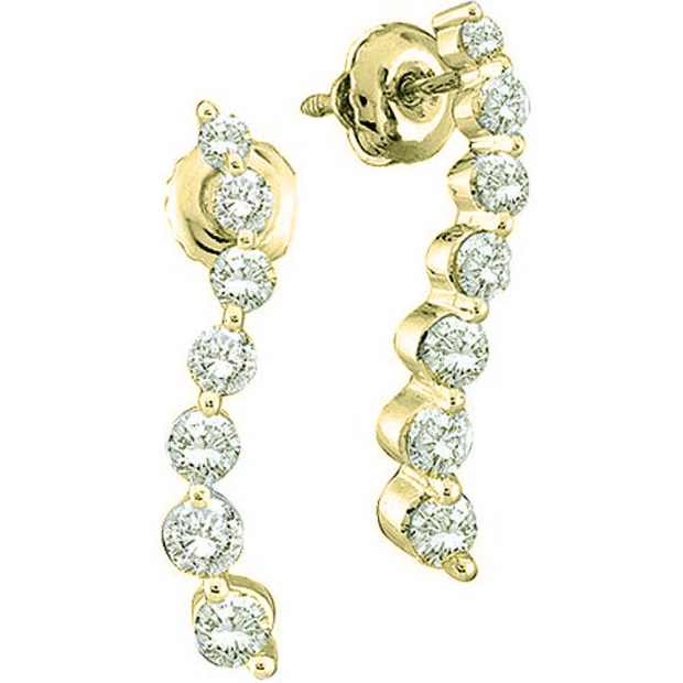 0.45 Carat (ctw) 10K Yellow Gold Brilliant White Diamond Ladies Journery Drop Earrings 1/2 CT