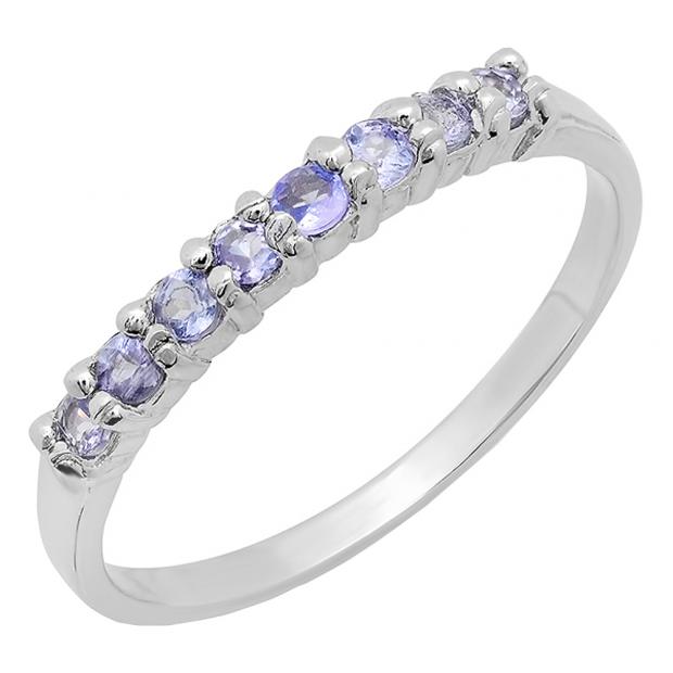 0.30 Carat (ctw) Sterling Silver Round Cut Tanzanite Ladies Wedding Band Anniversary Ring 1/3 CT