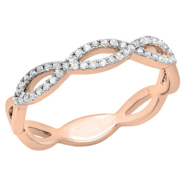 0.20 Carat (ctw) 14K Rose Gold Round Diamond Ladies Infinity Crossover Swirl Wedding Band