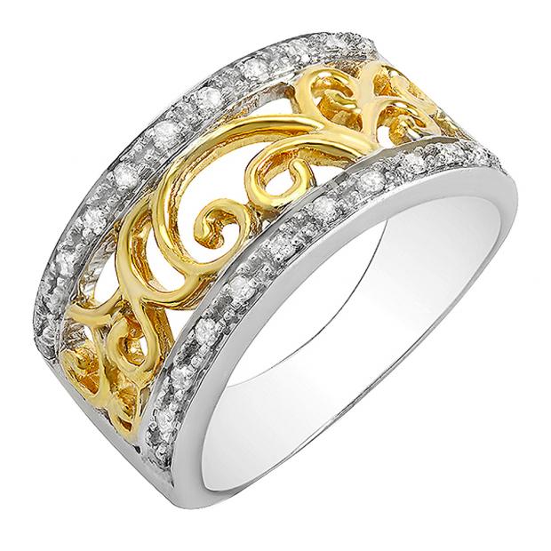 0.20 Carat (ctw) Sterling Silver Round Cut White Diamond Fancy Wedding Band Anniversary Two Tone Ring