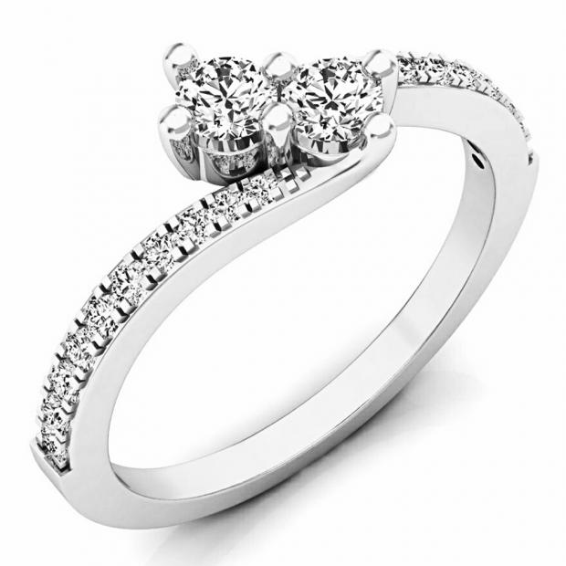 0.50 Carat (ctw) 14K White Gold Round White Diamond Ladies Two Stone Bypass Style Bridal Engagement Ring 1/2 CT