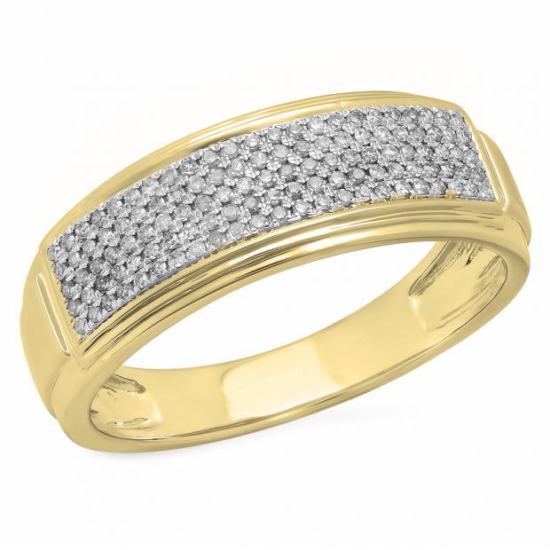 0.30 Carat (ctw) 18K Yellow Gold Round White Diamond Men